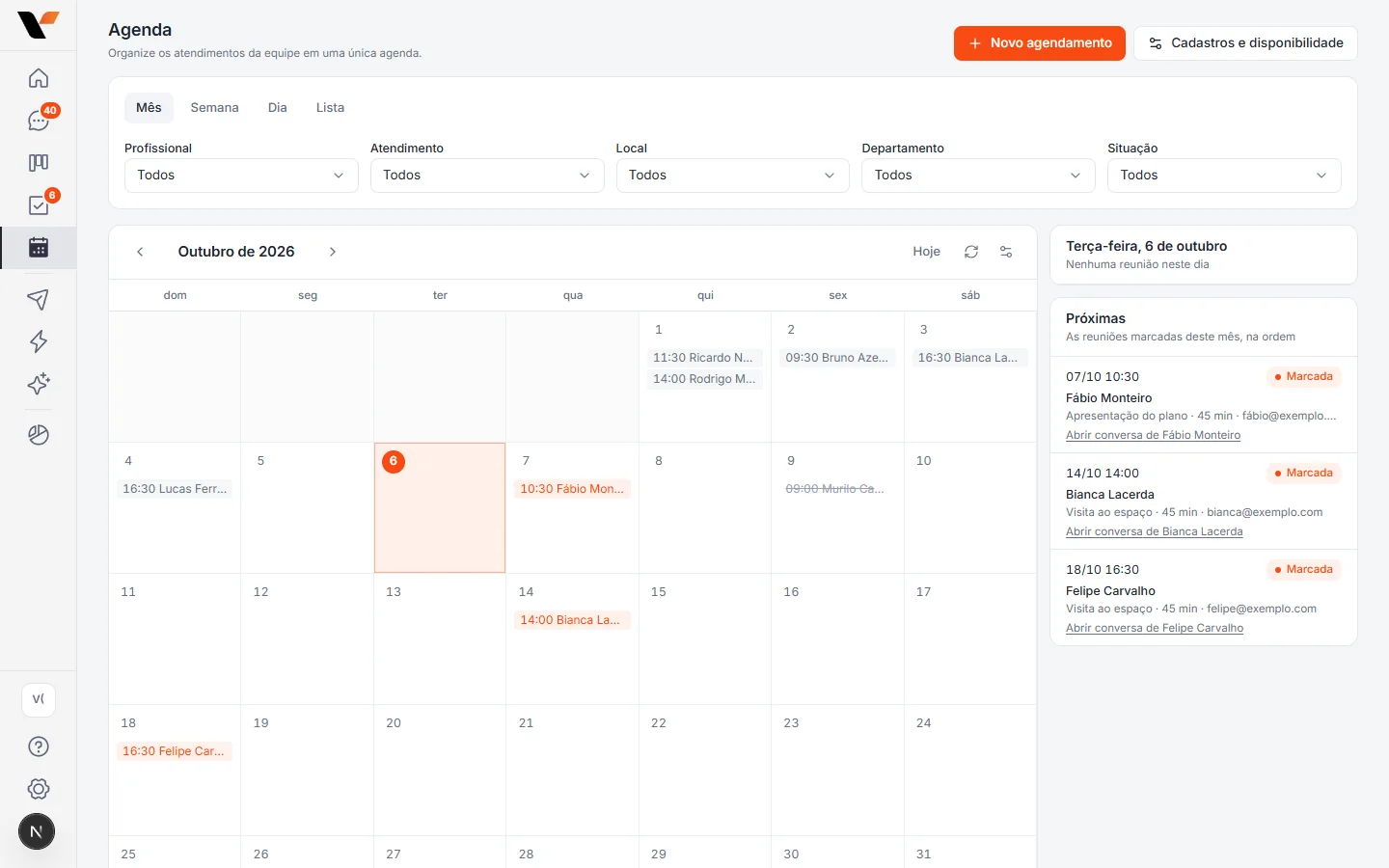 Agenda da VEX Sales com os horários marcados
